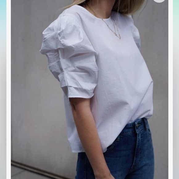 NWT The Drop white 100% cotton, pleated sleeve crewneck top size XL. - Picture 1 of 9